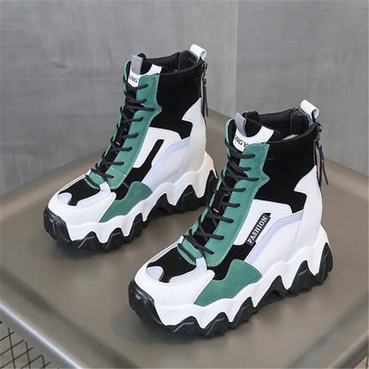 Spring Women Thick Sole Ankle Boots Autumn Luxury Platform Casual Boots Women's 8cm High Heels Wedge Boots Shoes Woman Sneakers