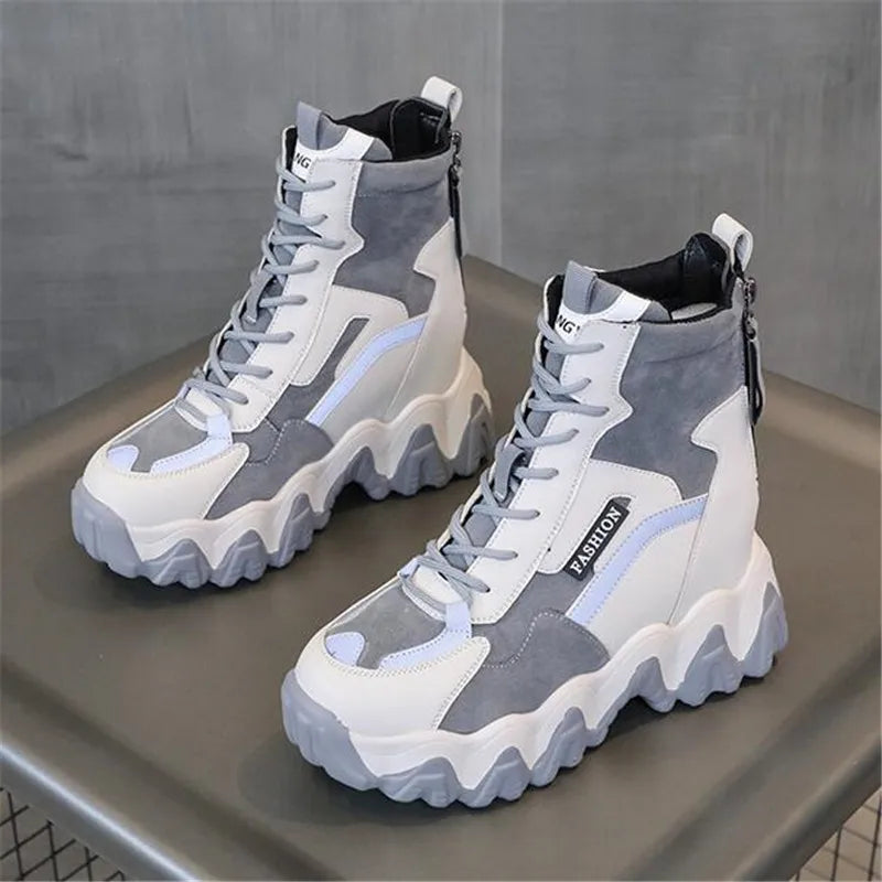 Spring Women Thick Sole Ankle Boots Autumn Luxury Platform Casual Boots Women's 8cm High Heels Wedge Boots Shoes Woman Sneakers