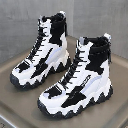 Spring Women Thick Sole Ankle Boots Autumn Luxury Platform Casual Boots Women's 8cm High Heels Wedge Boots Shoes Woman Sneakers