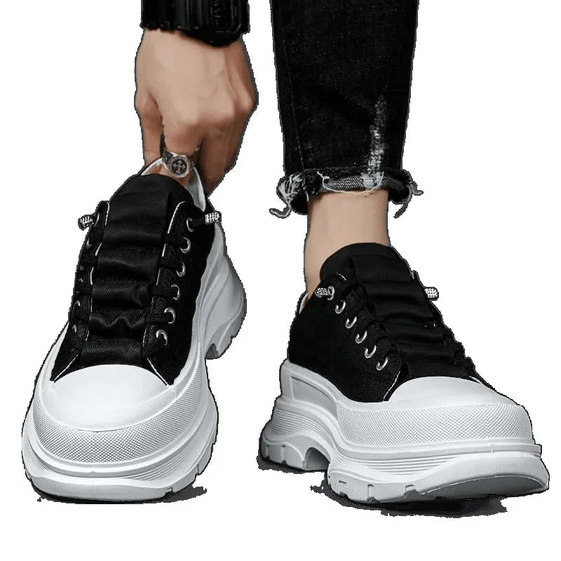 Men's Canvas High Top Sneakers Breathable Ice Silk Thick Bottom Casual Sports Shoes Easy Wear Heightening Summer Trend