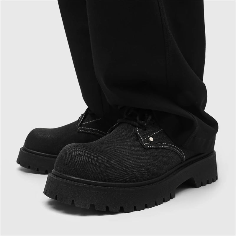 STRONGSHEN Men Leather Shoes Casual Canvas Thick Bottom Dress Shoes Men Gentleman Outdoor Fashion Wedding Shoes Fashion Shoes