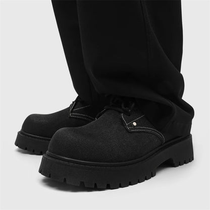 STRONGSHEN Men Leather Shoes Casual Canvas Thick Bottom Dress Shoes Men Gentleman Outdoor Fashion Wedding Shoes Fashion Shoes