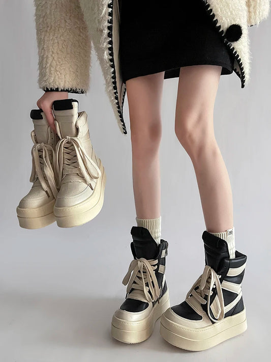 Thick Sole Ankle Boots Design High Top Shoes For Women, 2024 Autumn And Winter New Height Increasing Casual Sports Board Shoes