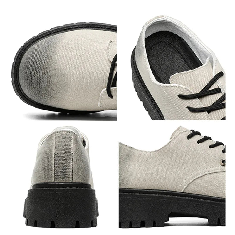 STRONGSHEN Men Leather Shoes Casual Canvas Thick Bottom Dress Shoes Men Gentleman Outdoor Fashion Wedding Shoes Fashion Shoes