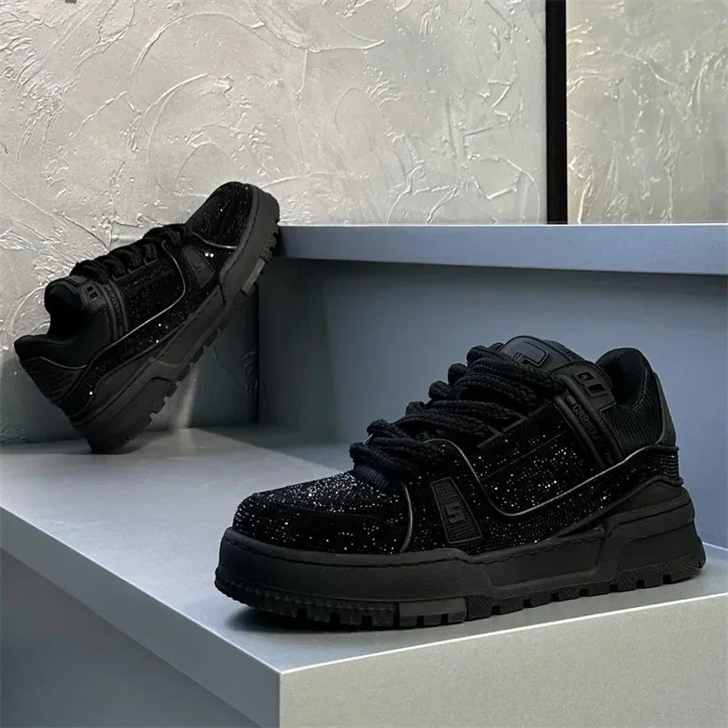 Fashionable Soft Bottom Men's Shoes Trendy Versatile Autumn Board Shoes Casual Embellished Net Red New Style Free Shipping