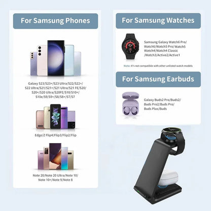 3 in 1 Travel Wireless Charger For Samsung Galaxy S23 S22 Watch 6 pro/5/4/3 Active 1 2 Buds 2 Pro Plus Fast Charging Station