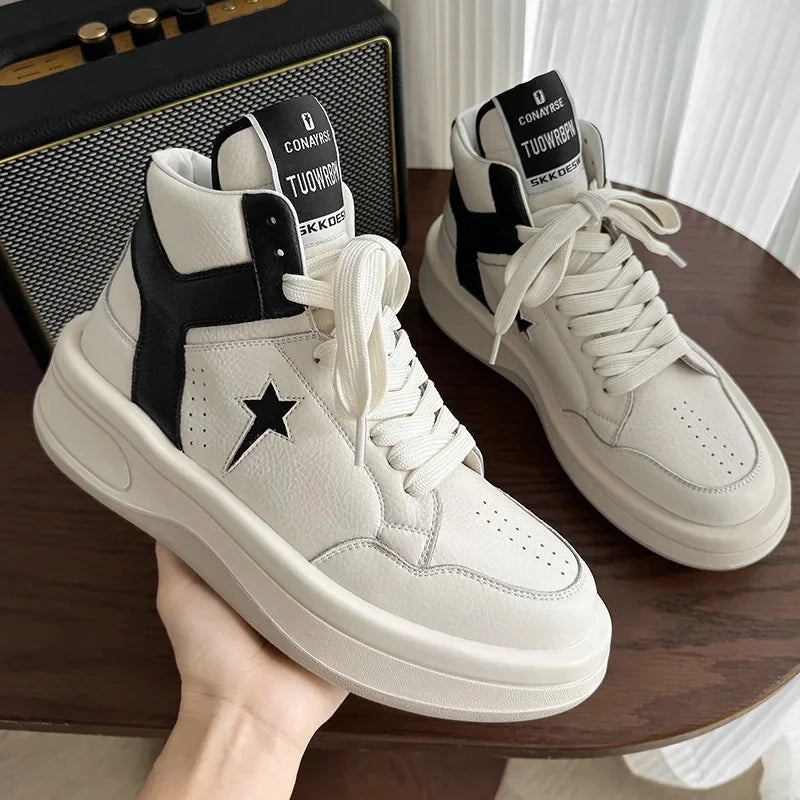 Top Men's Casual Shoes Thick Bottom Fashionable Mass Appeal Design Ankle Covering Rubber Soled Leisure Sports Footwea