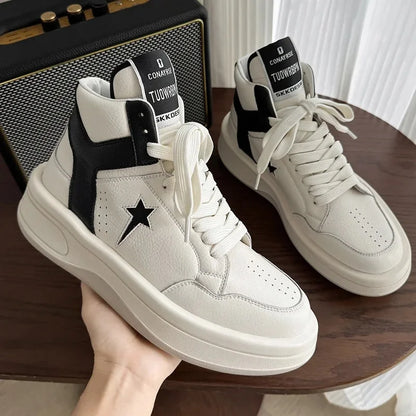Top Men's Casual Shoes Thick Bottom Fashionable Mass Appeal Design Ankle Covering Rubber Soled Leisure Sports Footwea