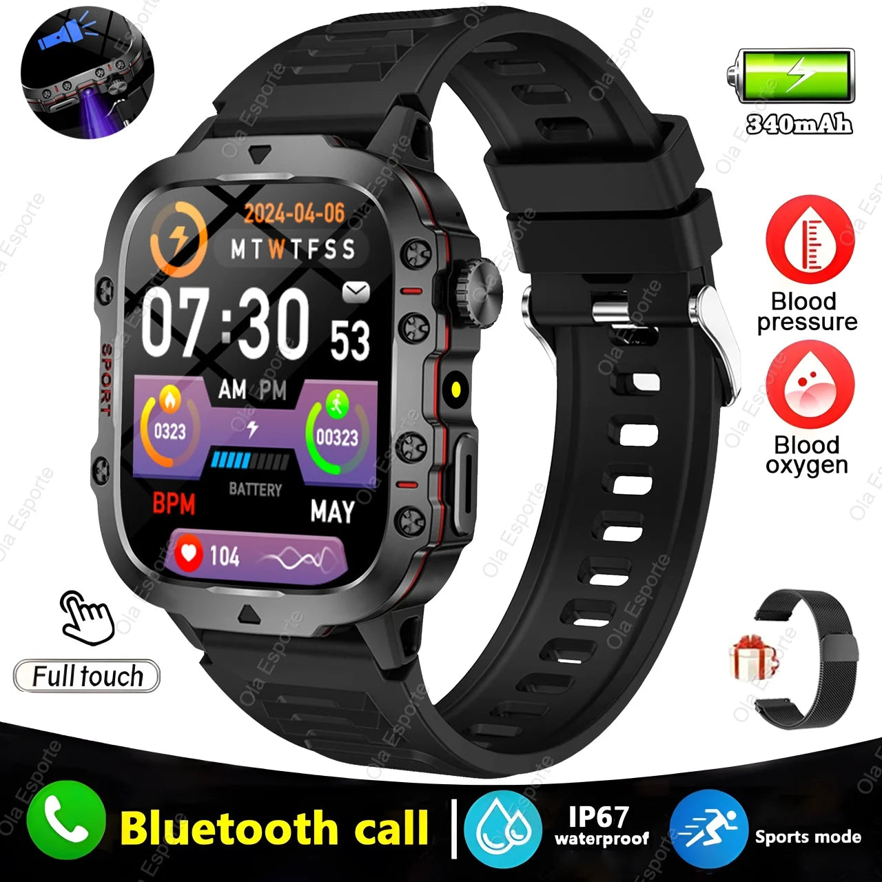 2025 For Huawei Xiaomi Military Men Smartwatch GPS Men Flashlight Waterproof Outdoor Sport Tracker HD Bluetooth Call Smart Watch New