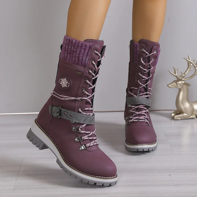 Shoes for Women 36-43 Autumn Winter Fashion Warm Lace Up Platform Wedges Non-slip Mid-calf Boots Women Boot