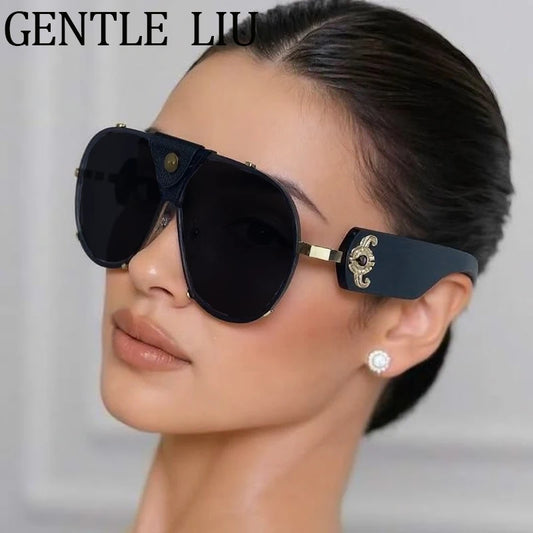 Women Luxury Sunglasses 2025 Luxury Brand Oval Shield Eyewear Trendy Goggle Shades Driving Sunglass