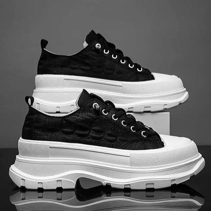 Men's Canvas High Top Sneakers Breathable Ice Silk Thick Bottom Casual Sports Shoes Easy Wear Heightening Summer Trend
