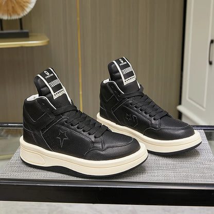 Large Size 35-47 Men Casual Shoes Genuine Leather Lace Up Thick Soled High Top Women Sneakers Autumn Winter Popular Shoes Unisex
