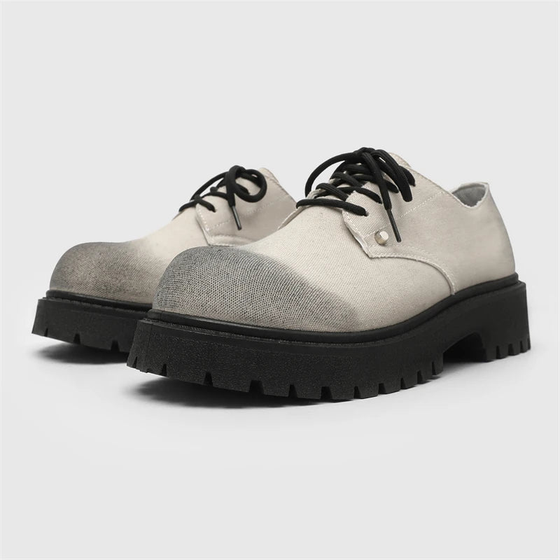 STRONGSHEN Men Leather Shoes Casual Canvas Thick Bottom Dress Shoes Men Gentleman Outdoor Fashion Wedding Shoes Fashion Shoes