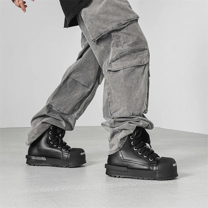 Black and white couple high top shoes Trendy quality design style Leisure Outdoor Fashion Party Daily thick soled youth shoes