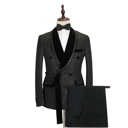 Luxuly Plaid Double Breasted Men Suit Custumized Slim Fit Peaked Lapel Groom Wedding Tuxedos Male Prom Blazers 2 Pieces Sets