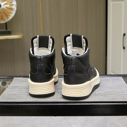 Large Size 35-47 Men Casual Shoes Genuine Leather Lace Up Thick Soled High Top Women Sneakers Autumn Winter Popular Shoes Unisex