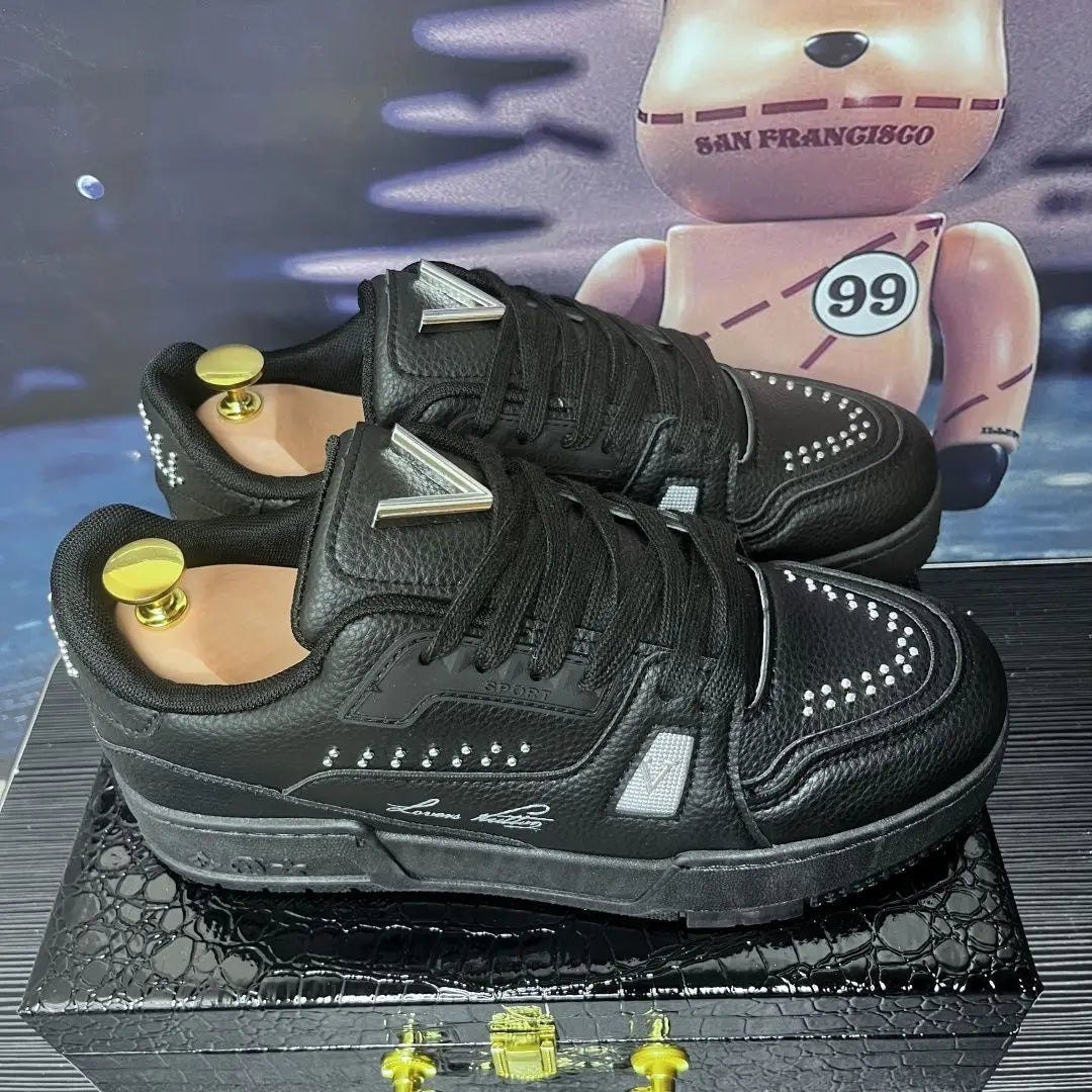 2025 New Men's Black Platform Casual Shoes High Street Lovers Joker Lace-up Increase Casual Sports Shoes Men's Shoes