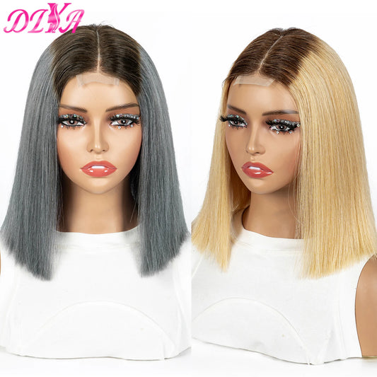 12A Double Drawn 2x6 Lace Closure Bone Straight Bob Human Hair Wigs 250% Density Brazilian Remy Human Hair Wig for Black Women