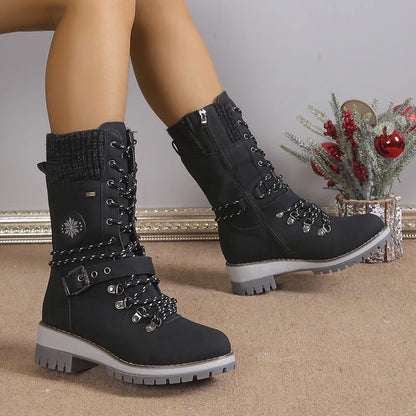 Shoes for Women 36-43 Autumn Winter Fashion Warm Lace Up Platform Wedges Non-slip Mid-calf Boots Women Boot