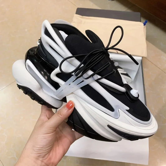Flat Platform Daddy Shoes Women Patchwork Air Cushion Elastic Shoes Thick Sole Shock-Absorbing Spaceship Sneakers Unisex