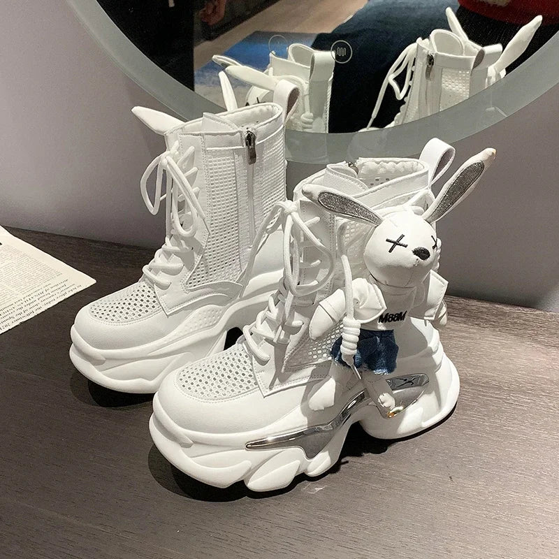 Women's Shoes Women's Mesh Face Casual Shoes Hollowed Out Side Zipper Platform Boots Women