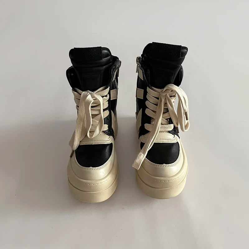 Thick Sole Ankle Boots Design High Top Shoes For Women, 2024 Autumn And Winter New Height Increasing Casual Sports Board Shoes