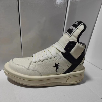 Large Size 35-47 Men Casual Shoes Genuine Leather Lace Up Thick Soled High Top Women Sneakers Autumn Winter Popular Shoes Unisex
