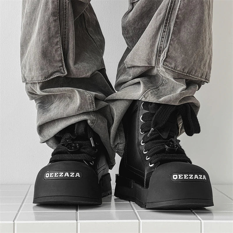 Black and white couple high top shoes Trendy quality design style Leisure Outdoor Fashion Party Daily thick soled youth shoes