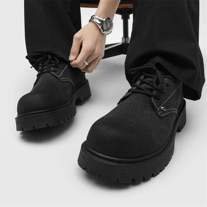 STRONGSHEN Men Leather Shoes Casual Canvas Thick Bottom Dress Shoes Men Gentleman Outdoor Fashion Wedding Shoes Fashion Shoes
