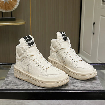 Large Size 35-47 Men Casual Shoes Genuine Leather Lace Up Thick Soled High Top Women Sneakers Autumn Winter Popular Shoes Unisex