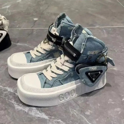 Women's Ankle Boots Trendy Retro Denim High-top Women Shoes High-quality Platform Luxury Lady Shoes Botas Mujer