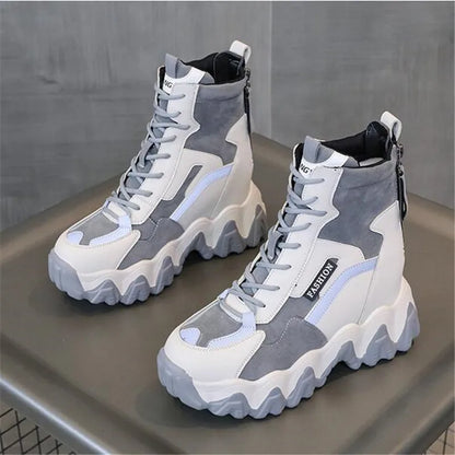 Spring Women Thick Sole Ankle Boots Autumn Luxury Platform Casual Boots Women's 8cm High Heels Wedge Boots Shoes Woman Sneakers
