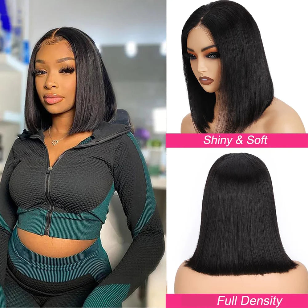 Human Hair Bob Straight Pre Cut Lace Front Wigs Human Hair Upgraded No Glue Lace Front Wigs For Women