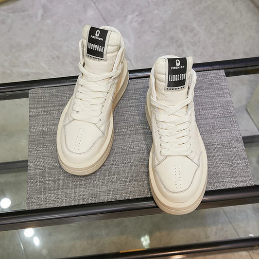 Large Size 35-47 Men Casual Shoes Genuine Leather Lace Up Thick Soled High Top Women Sneakers Autumn Winter Popular Shoes Unisex