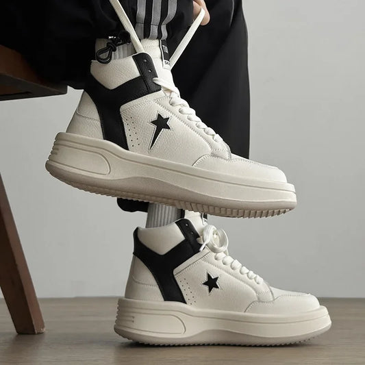 Top Men's Casual Shoes Thick Bottom Fashionable Mass Appeal Design Ankle Covering Rubber Soled Leisure Sports Footwea