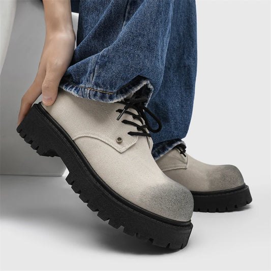 STRONGSHEN Men Leather Shoes Casual Canvas Thick Bottom Dress Shoes Men Gentleman Outdoor Fashion Wedding Shoes Fashion Shoes