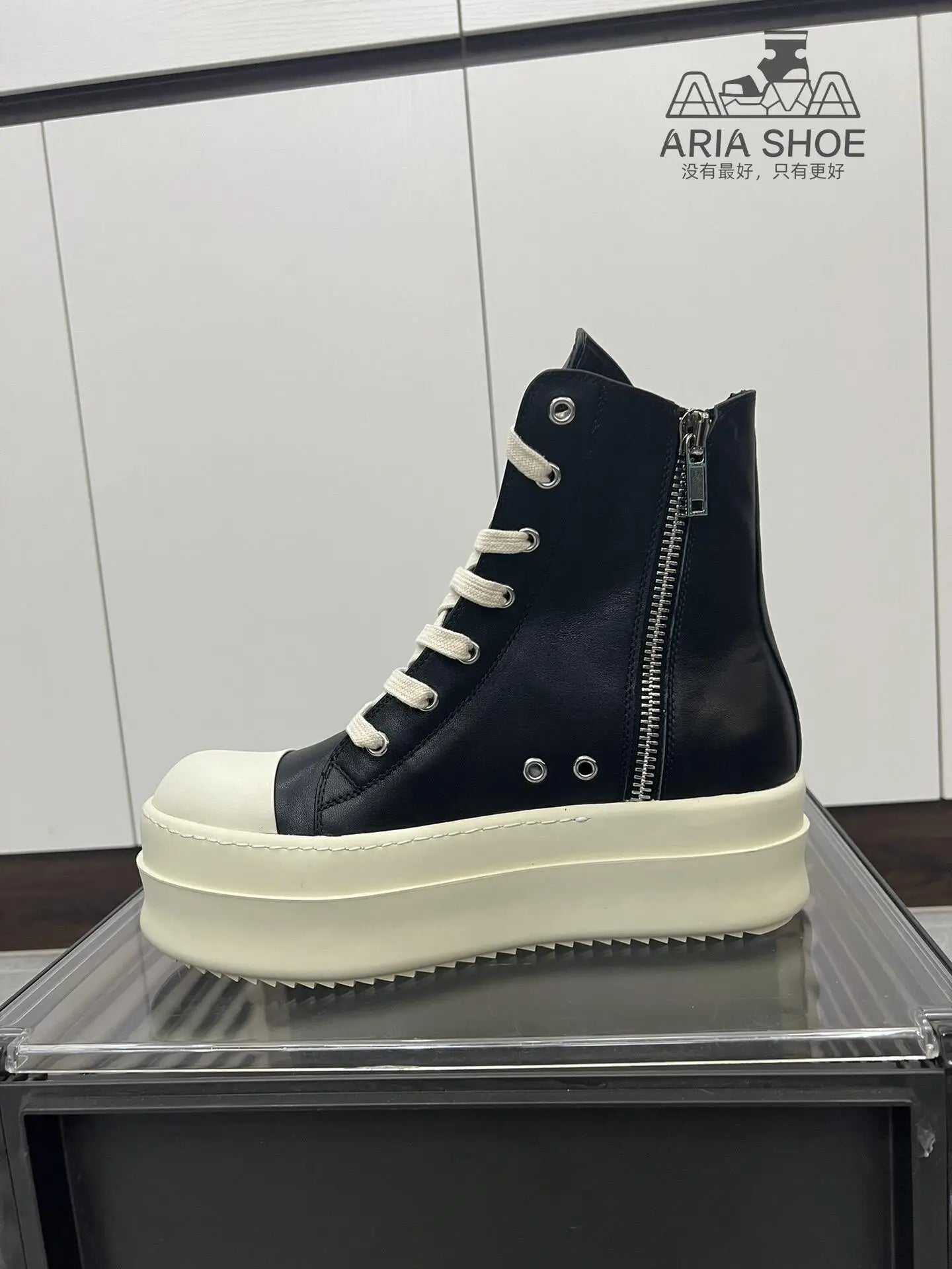 Brand Luxury Casual Platform Shoe Men O-Wen Casual Shoe Women Beige White Thick Soled 6 Cm Black Genuine Leather Ankle Boots