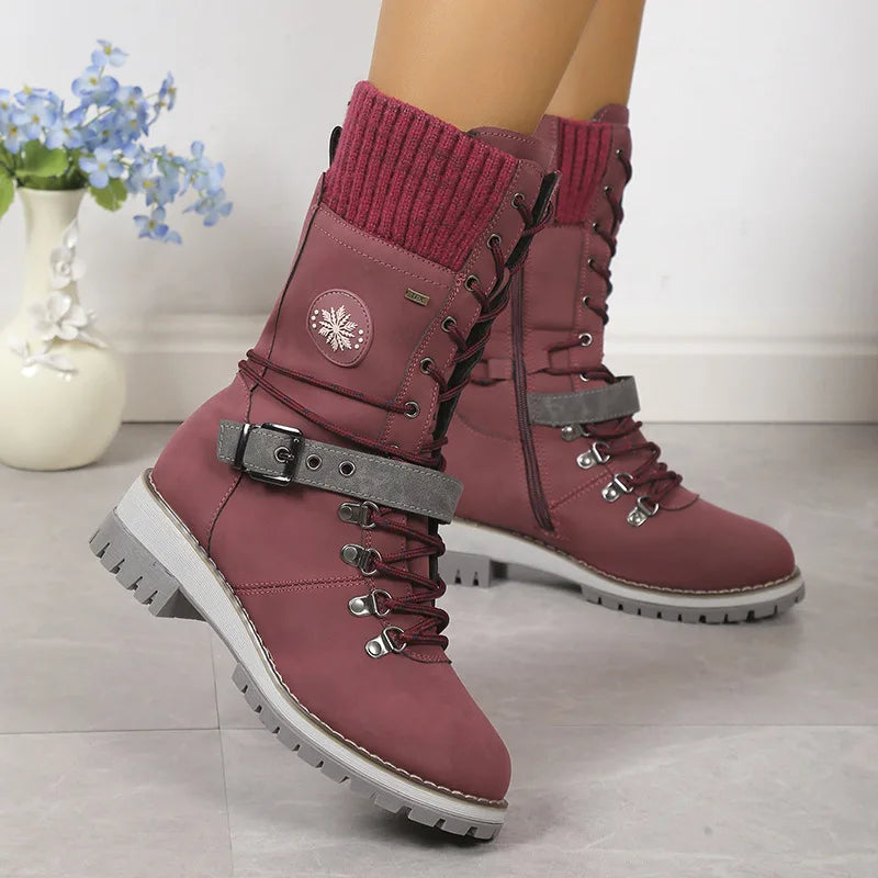 Shoes for Women 36-43 Autumn Winter Fashion Warm Lace Up Platform Wedges Non-slip Mid-calf Boots Women Boot