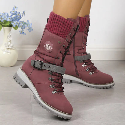 Shoes for Women 36-43 Autumn Winter Fashion Warm Lace Up Platform Wedges Non-slip Mid-calf Boots Women Boot