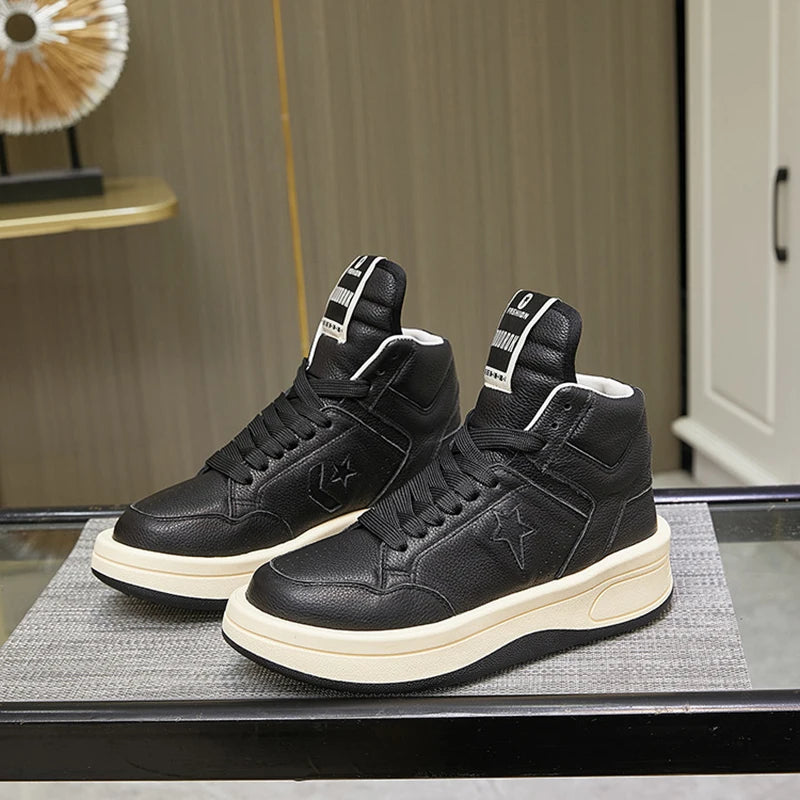 Large Size 35-47 Men Casual Shoes Genuine Leather Lace Up Thick Soled High Top Women Sneakers Autumn Winter Popular Shoes Unisex