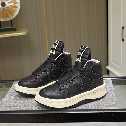 Large Size 35-47 Men Casual Shoes Genuine Leather Lace Up Thick Soled High Top Women Sneakers Autumn Winter Popular Shoes Unisex