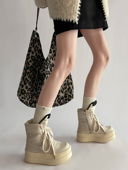 Thick Sole Ankle Boots Design High Top Shoes For Women, 2024 Autumn And Winter New Height Increasing Casual Sports Board Shoes
