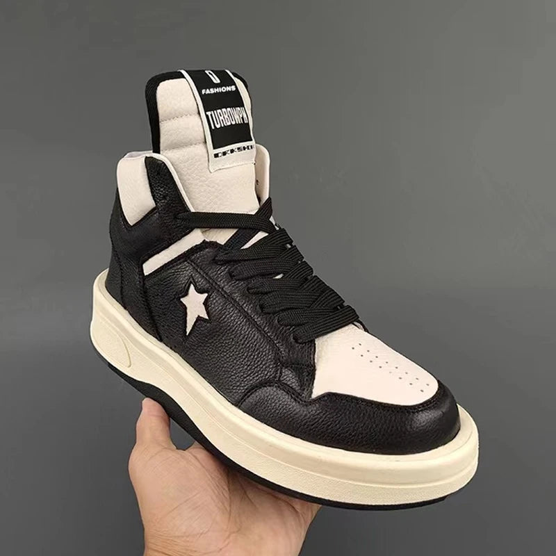 Large Size 35-47 Men Casual Shoes Genuine Leather Lace Up Thick Soled High Top Women Sneakers Autumn Winter Popular Shoes Unisex