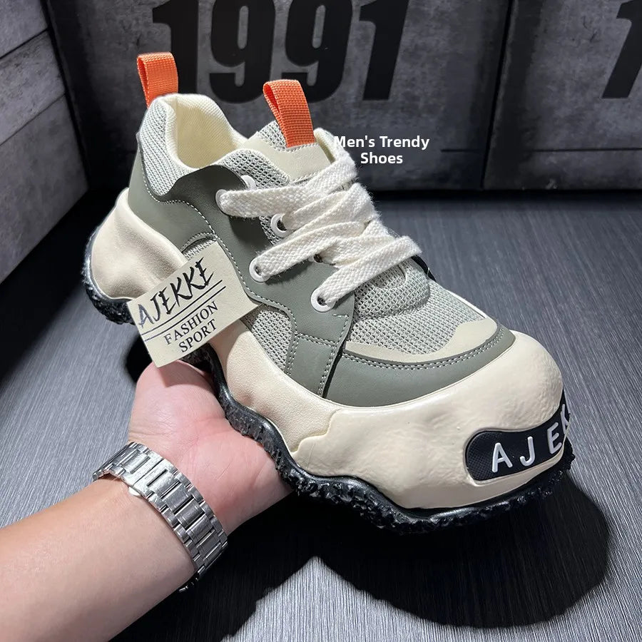 Spring 2025 Men's Faion Sports oes Thi Bot Heightening Dad Trendy round Toe Casual Sneakers Youth Rubber Outsole
