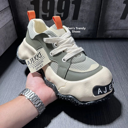 Spring 2025 Men's Faion Sports oes Thi Bot Heightening Dad Trendy round Toe Casual Sneakers Youth Rubber Outsole