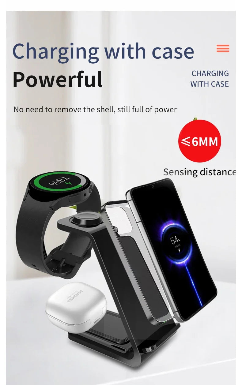 3 in 1 Travel Wireless Charger For Samsung Galaxy S23 S22 Watch 6 pro/5/4/3 Active 1 2 Buds 2 Pro Plus Fast Charging Station