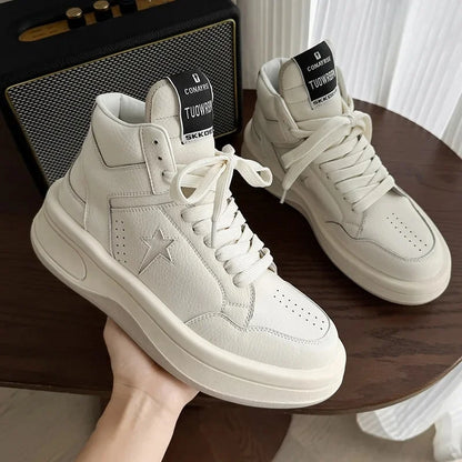 Top Men's Casual Shoes Thick Bottom Fashionable Mass Appeal Design Ankle Covering Rubber Soled Leisure Sports Footwea