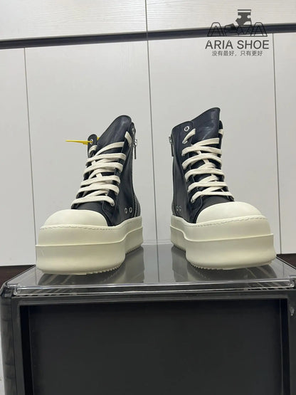 Brand Luxury Casual Platform Shoe Men O-Wen Casual Shoe Women Beige White Thick Soled 6 Cm Black Genuine Leather Ankle Boots
