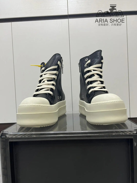 Brand Luxury Casual Platform Shoe Men O-Wen Casual Shoe Women Beige White Thick Soled 6 Cm Black Genuine Leather Ankle Boots